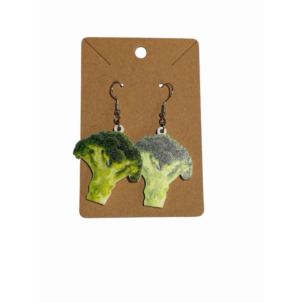 Handmade Broccoli Floret Drop Earrings Green Vegetable Novelty Food Dangle